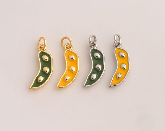 18K Gold Filled Pea Charm,Dainty Enamel Pea Pendant,Pea Pendant ,DIY Jewelry Supplies,21.6x7.8x3mm