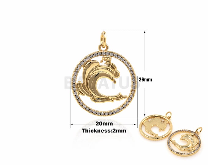 1PCS Wave Pendant Surfer Necklace Coin Wave Jewelry Hollow Disc Suitable for Bracelet, Necklace, Jewelry Products Cubic Zirconia 26x20x2mm
