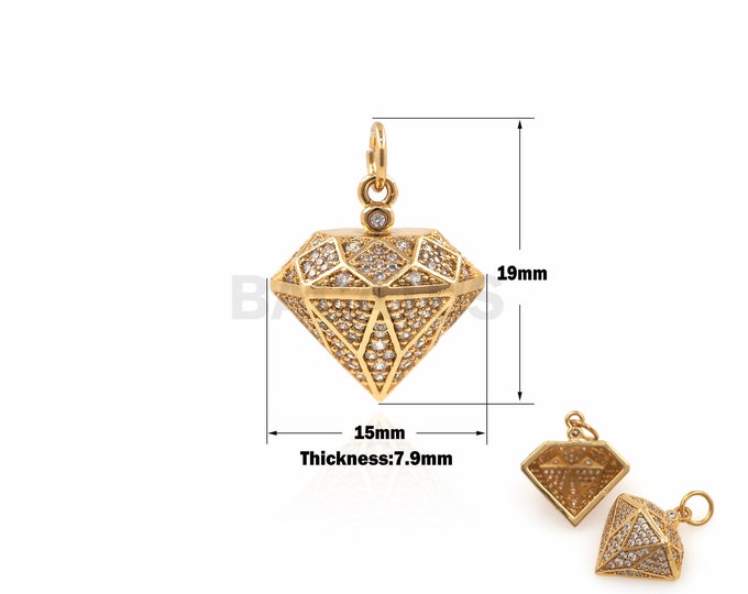 1PCS Diamond-Shaped Pendant, Geometric Necklace, Suitable For Bracelets, Necklaces, Jewelry, Micro-Pave 18K Gold Filling 19.2x15x7.9mm