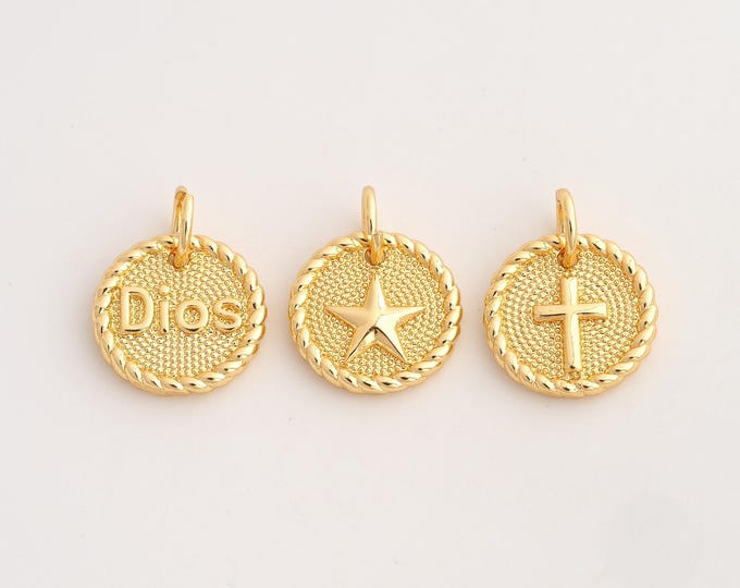 18K Gold Filled DIOS Charm,Dainty Star Pendant,Cross Pendant ,DIY Jewelry Supplies,19x15x2.7mm