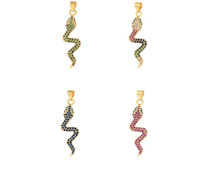 18K Gold Filled Snake Pendant,Gold Dainty CZ Snake Charms,Snake Charm Bracelet Necklace for DIY Jewelry Making Supply
