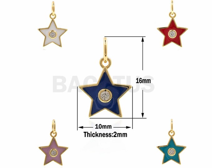 White Enamel Five Star,cz five point star charm,Star Enamel Charm 10x16x2mm 1PCS