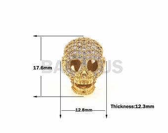 1 pieza de cuentas espaciadoras de calavera de circonita cúbica, cuentas punk, joyería gótica 17,6 x 12,8 x 12,3 mm