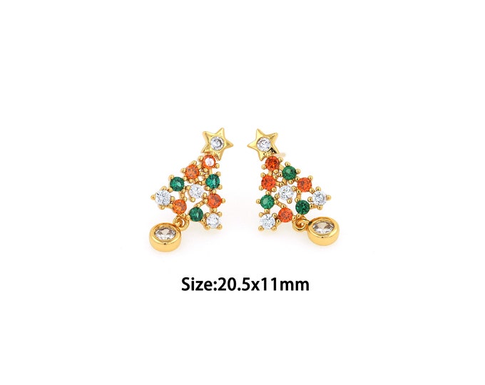 1 pair 18K Gold Filled Christmas Tree Stud Earrings,Gold Dainty Christmas Tree Stud Earrings,Simple Stud Earrings,Gift for Her