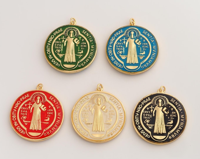 18K Gold Filled Jesus Charm,Dainty Enamel Religious Pendant,Saint Benedict Pendant ,DIY Jewelry Supplies,40.8x35x4.6mm