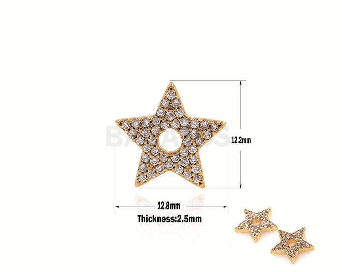 1pcs CZ Star Pendant, Micro-Pave Star-Shaped Necklace, Metal Star-Shaped Connector, Star Charm 12.2x12.8x2.5mm
