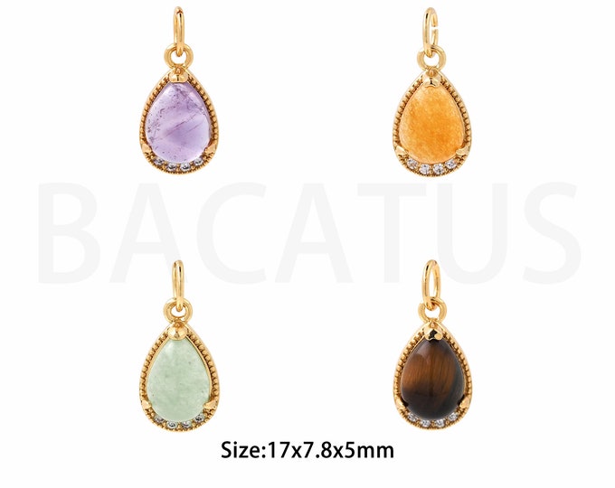 Water Drop Pendant, 18K Gold Filled Tear Drop Pendant,Water Drop Charm, Micropavé CZ Agate Necklace, DIY Jewelry Supplies, 17x7.8x5mm