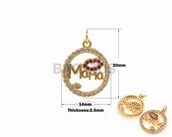 1PCS Round Mom Pendant Cubic Zirconia Is Suitable For Bracelet Necklace Jewelry Making Supplies Mom Charm 20x14x2.5mm