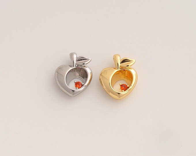18K Gold Filled Apple Charm,Dainty Fruit Pendant,CZ Apple Pendant ,DIY Jewelry Supplies,13.7x11x4mm