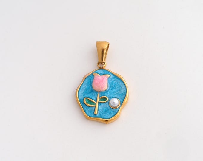 Stainless Steel Tulip Pendant,Enamel Flower Charms,Tulip Charms for DIY Jewelry Making Supply,27x16.7x4mm