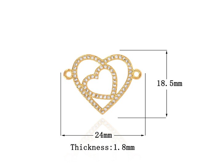 18K Gold Filled Heart Connector,Gold Dainty CZ Heart Connector,Simple Connector Bracelet Necklace for DIY Jewelry Making Supply