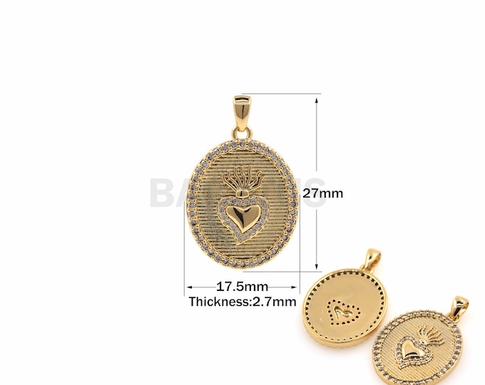 1PCS Oval Love Necklace Oval Pendant Love Charm Cubic Zirconia Suitable for Bracelet, Necklace, Jewelry Making Supplies 27x17.5x2.7mm