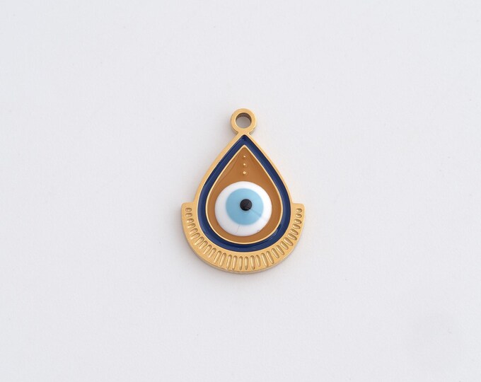 Stainless Steel Water Drop Pendant,Evil Eye Charms,Enamel Tear Drop Charm Bracelet Necklace for DIY Jewelry Making Supply,17.2x12.6x2.6mm