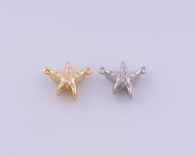 Starfish Pendant,18K Gold Filled Starfish Necklace, Micropavé CZ Starfish Pendant, DIY jewelry Making Accessories,12.3x14.8x5.2mm