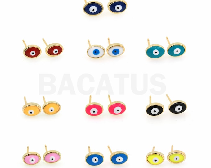 Enamel Eye Earrings, Earring Accessories, 18K Gold Filled Enamel Eye Earrings,Oval Earrings,Enamel Hoops,Eye Jewelry,7.5x5.5mm
