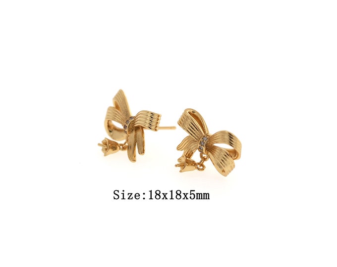 Bow  Stud Earrings,18K Gold Filled  Bow Stud Earrings, MicroPaved CZ Gold Bow  Minimalist Stud Earrings,Hypoallergenic