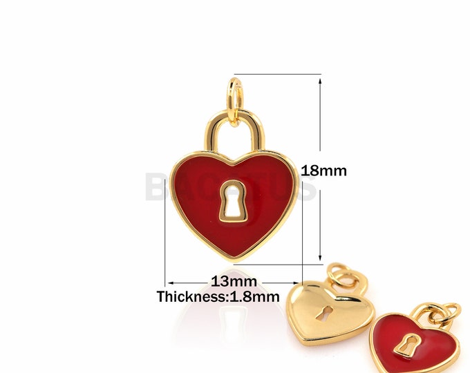 1PCS Oil Drop Love Heart Key Lock Pendant Enamel Heart-Shaped Necklace Suitable For Bracelets Necklaces Jewelry Making Supplies 18x13x1.8mm