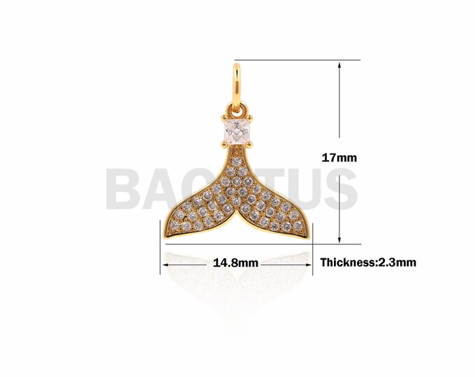 1PCS Micro Pave Whale Tail Necklace, Mermaid Tail Pendant, Bracelet Ornaments, Mermaid Ornaments, Gifts For Her 17x14.8x2.3mm