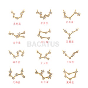 1PCS Twelve Constellation Connector Scorpio Charm Virgo Charm Suitable for Necklace Bracelet Connector 18K Cubic Zirconia Gold Filling image 2