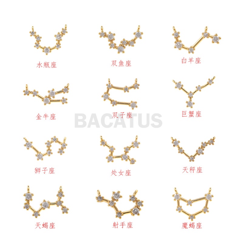 1PCS Twelve Constellation Connector Scorpio Charm Virgo Charm Suitable for Necklace Bracelet Connector 18K Cubic Zirconia Gold Filling image 2