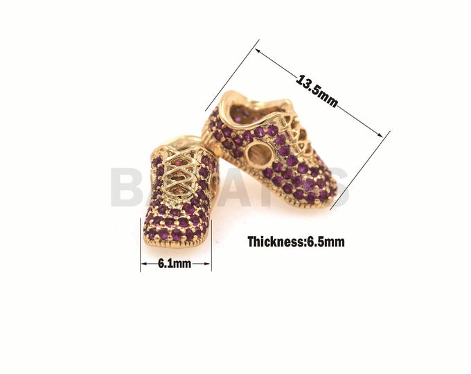 1PCS Micro Pave Sports Shoes, CZ Shoe Spacer Beads, Fitness Shoes Sports Beads, Shoe Charm, Suitable For Jewelry Making 13.5×6.5×6.1mm