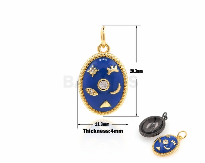 1PCS Enamel Blue Oval Starry Sky Moon Sun Necklace, Gold Moon Pendant, Sun Pendant, Suitable For Jewelry Making Products 20.3x11.3x4mm