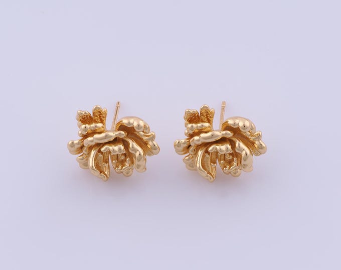 Gold Dainty Stud Earring,18K Gold Filled Flower Stud Earrings,Minimalist Stud Earrings,Gift for Her,17.7x15.3mm