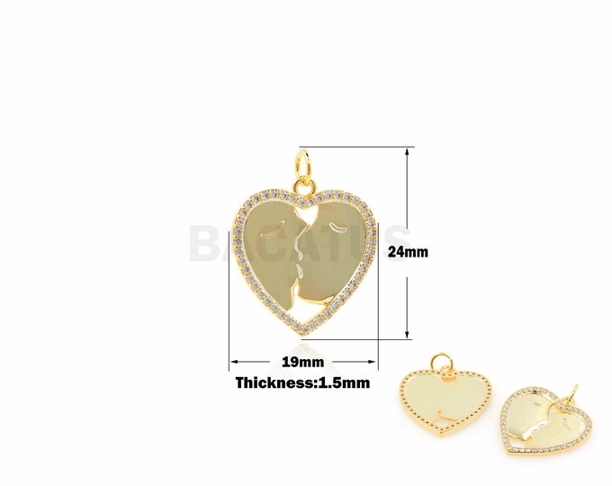 1Pcs Gold Filled Heart Pendant Necklace Kiss Jewelry Accessories DIY Jewelry Making Supplies Cubic Zirconia CZ Charm 24x19x1.5mm