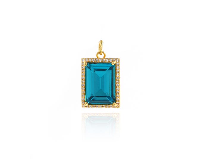 Single Zircon Square Pendant,18K Gold Fille Square Charm, Pendant Necklace, Cubic Zirconia Pendant,DIY Jewelry Supplies,22.5x13x8.4mm