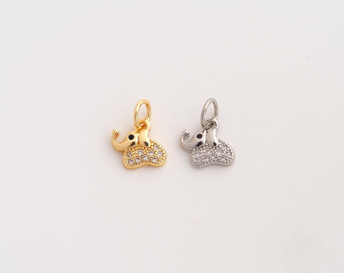 18K Gold Filled Elephant Charm, Micropavé CZ Animal Pendant,Elephant Necklace Charm, DIY Jewelry Supplies, 12x9x2.4mm