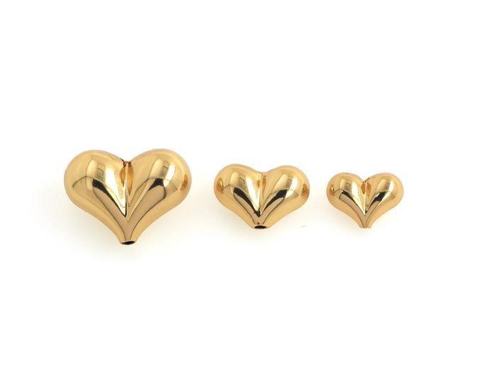 5 pcs 18K Gold Filled Heart Spacer Beads,Gold Love Beads, Heart Beads DIY Bracelet Necklace Earrings Jewelry Making,15x20x10.5mm