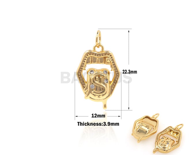 1PCS Money Bag Pendant Money Charm Suitable for Bracelets, Necklaces, Jewelry Products Cubic Zirconia Teeth Pendant 18K 22.3x12x3.9mm