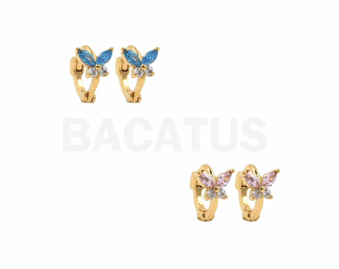 18K Gold Filled Butterfly Earrings, Micro Pave CZ Party Earrings, Insect Earrings, Gift For Her, Pierced Earrings,7.5x9x5mm