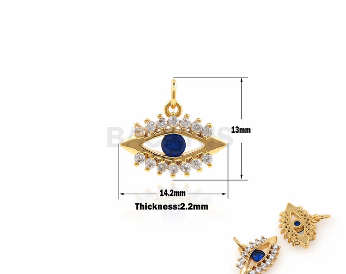 1PCS Demon Eye Pendant Eye Jewelry Greek Eye Charm Turkish Eye Charm DIY Jewelry Making 18K Cubic Zirconia Gold Filling 13x14.2x2.2mm