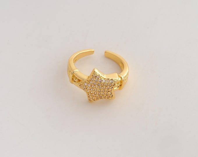 18K Gold Filled Open Ring,CZ Star Ring, Starburst Ring,Gift for Her