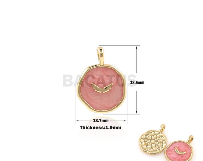 1PCS 18K Suitable For Necklaces, Jewelry Items, Disc Drip Pendants, Small Wing Pendants, Enamel Pendants, Round Pendants 18.5X13.7X1.9mm