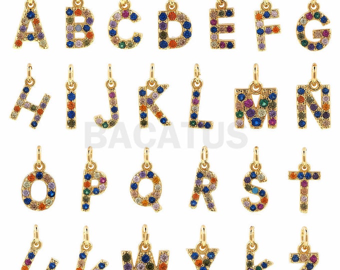 Cz Colorful Alphabet Letter Charms,Mini letter Pendant,Words Bracelet charms 1PCS