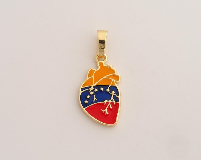 18K Gold Filled Venezuela Flag Charm,Dainty Enamel Heart Pendant,Venezuela Pendant ,DIY Jewelry Supplies,31.2x13.3x2mm