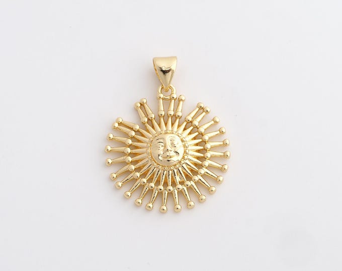 18K Gold Filled Sun Charm, Celestial Pendant,Sunburst Necklace Charm, DIY Jewelry Supplies, 28.4x21.6x3.5mm