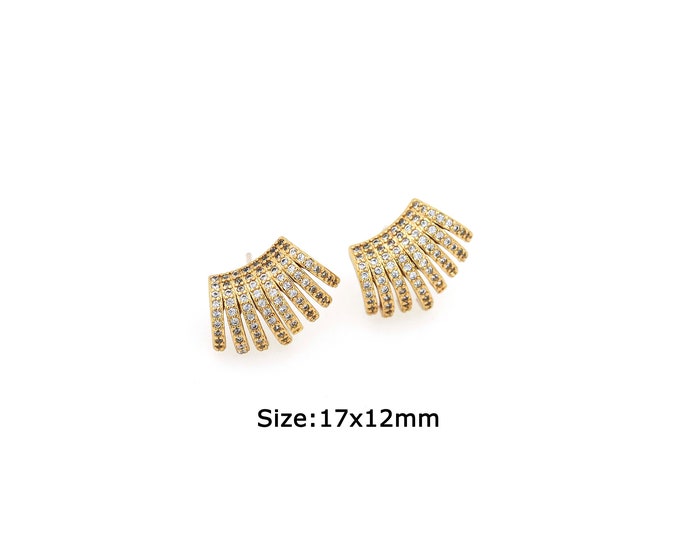 1 pair 18K Gold Filled Fan Earrings,Gold Dainty Tassel Earrings,Simple Stud Earrings,Gift for Her