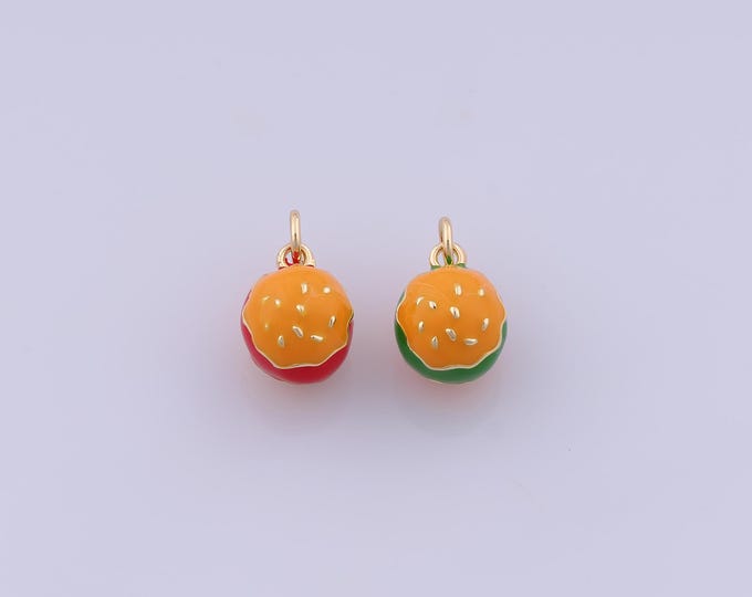 Hamburger Pendant,18K Gold Filled Hamburger Necklace, Enamel Hamburger Pendant, DIY jewelry Making Accessories,15.5x9.3x9.8mm