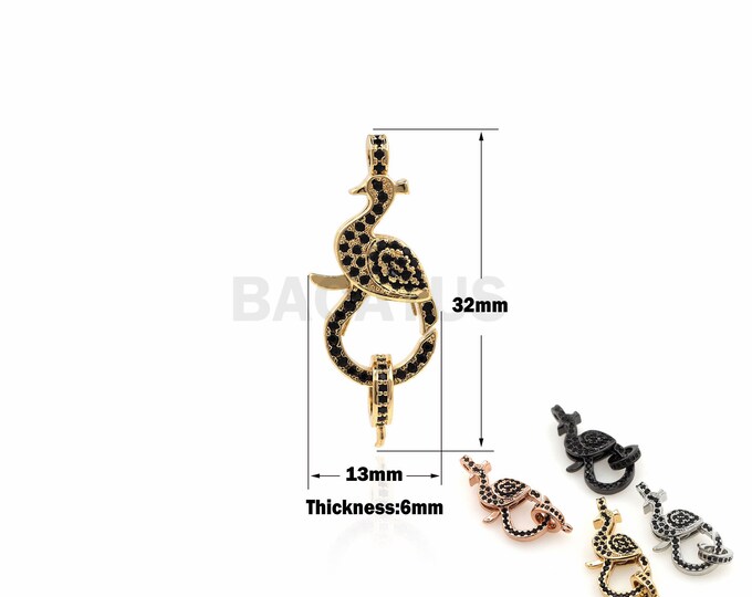 1PCS Zircon Lobster Clasp Wholesale Teal-shaped Lobster Clasp 18k Gold Filling, Cubic Zircon Lobster Clasp With Jump Ring 13x32x6mm