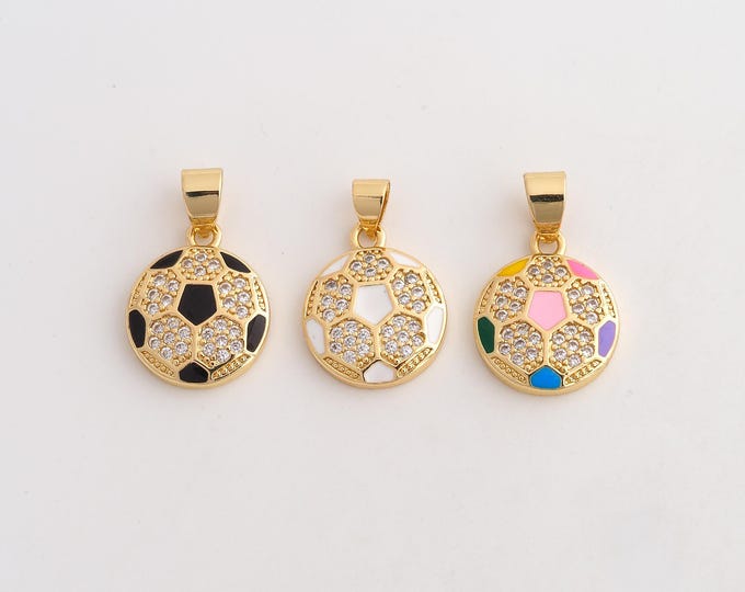 18K Gold Filled Football Charm,Dainty Enamel Sports Pendant,CZ Soccer Pendant ,DIY Jewelry Supplies,21.5x14x3mm