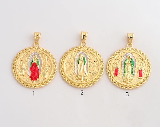 18K Gold Filled Virgin Mary Charm,Dainty Enamel Religious Pendant,Catholic Pendant ,DIY Jewelry Supplies,53x40x4mm