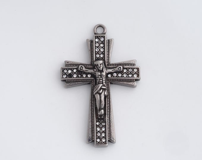 Stainless Steel Retro Cross Pendant,Religion Charms,Religion Charm Bracelet Necklace for DIY Jewelry Making Supply,51.8x33x7.3mm