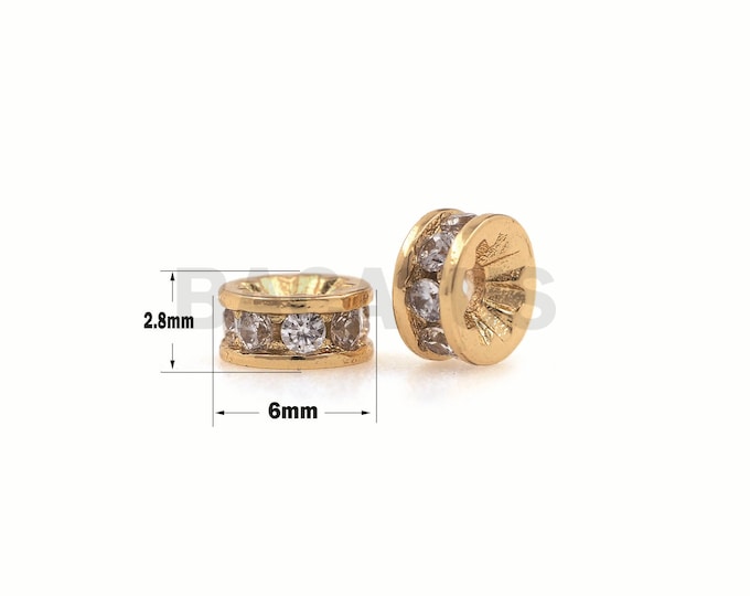 1PCS Micro-Pave Spacer Beads, Cubic Zirconia Oblate Jade, CZ Spacer Beads,Suitable For Jewelry Making 6×2.8mm