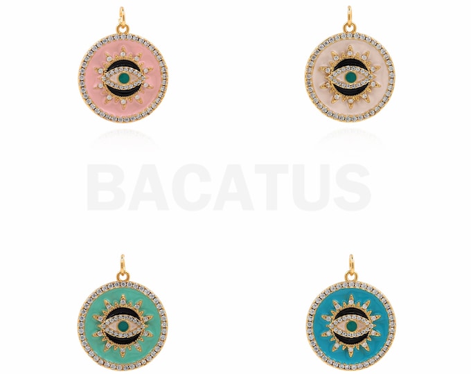 18K Gold Filled Demon Eye Pendant Suitable for Bracelet Necklace Jewelry Making Supplies CZ Charm Twisted Rope Round Necklace 27x21x2.5mm