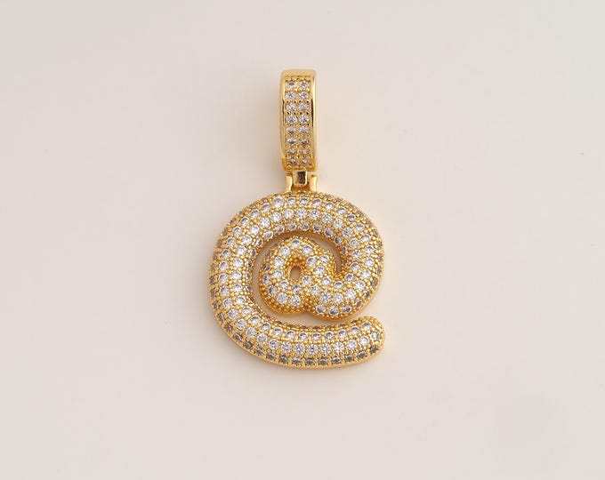 18K Gold Filled At Charm,Dainty Symbol Pendant,CZ @ Symbol Pendant ,DIY Jewelry Supplies,35.7x20.4x3.8mm