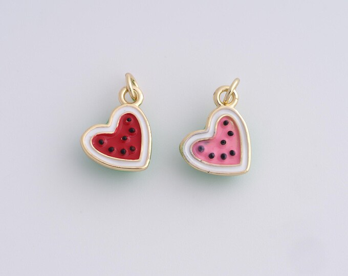18K Gold Filled Watermelon Pendant,Watermelon Charms,Enamel Charm Bracelet Necklace for DIY Jewelry Making Supply,17x10.6x4.8mm