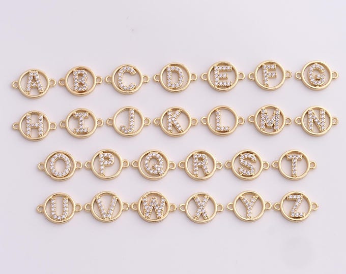 5 pcs Initial Connectors, 18K Gold Filled Letter Connectors, Micropavé CZ Alphabet Connectors, DIY Jewelry Supplies,18.5x13x2.6mm